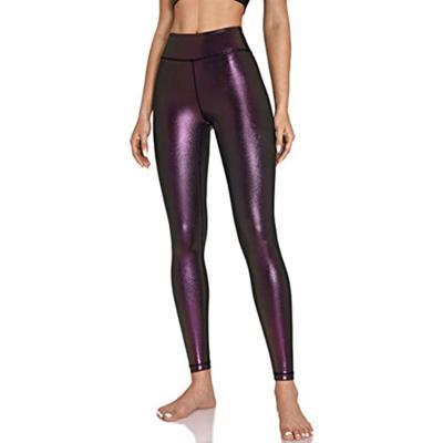 China Anti-Bacterial Customize shiny black leggings for women faux feather high waist workout tights Tummy Control Winter skinny Yoga Pants for sale