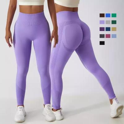 China Breathable 6415 scrunch butt seamless leggings tight yoga pants textured high waisted tummy control scrunch booty leggings for sale