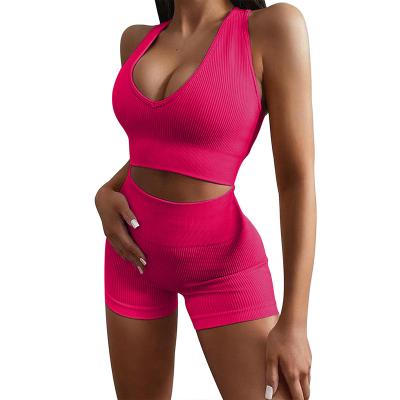 China Breathable YJ107 rib fabric seamless activewear bra and shorts  fitness gym running athletic bike shorts and racerback tops for sale