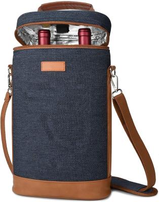 China Custom Insulated Travel Picnic Beach Portable Wine Insulated Carry Bag Wine Cooler Bag 2 Bottles for sale