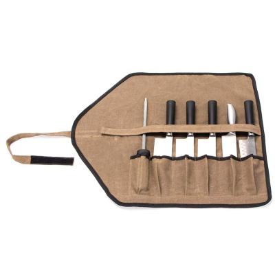 China Tools Holding Factory Chef's Knife Roll Bag Canvas Knife Holder Protectors Waxed Universal Essential Tools Storage Portable T/T Cases for sale