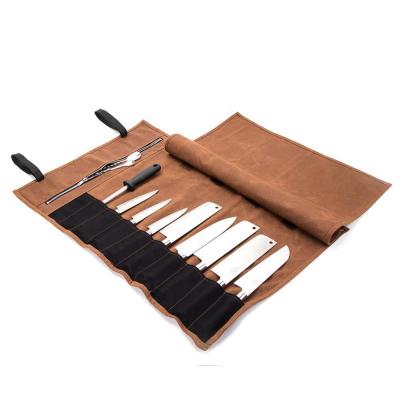 China Universal 16oz Waxed Waterproof Canvas Kitchen Travel Knife Holder Knife Roll Bag Kitchen Knives Storage Bag 29