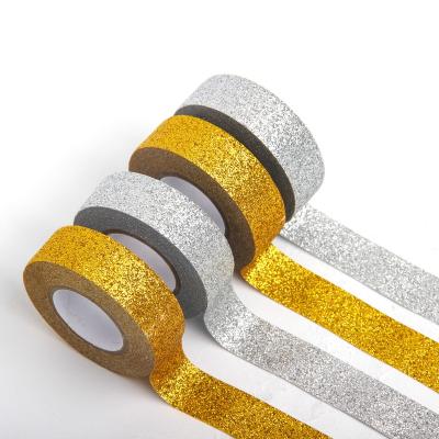 China Waterproof Glitter Adhesive Tape Gift Card Decoration Washi Tape Glitter Custom Colored Glitter Powder On Paper Tape Surface for sale