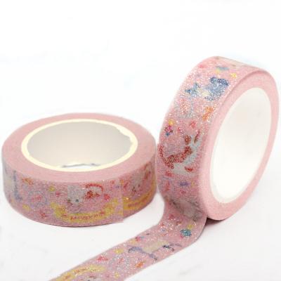 China Waterproof Cute Custom Adhesive Glitter Picture Kitty Wrapping Tape Decoration for sale