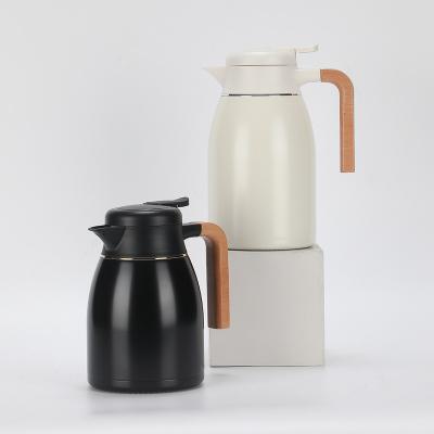 China 1.0L PP Handle Coffee Teapot Vacuum Flask Stainless Steel Double Wall Viable External Vacuum Jug Wooden Classic Coffee Jug for sale