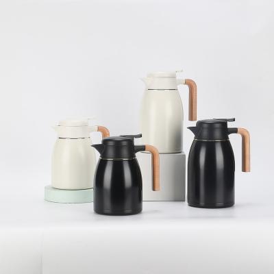 China Viable Hot Sales High Quality Vacuum Flask Vacuum Jug Vacuum Flask Thermos Double Wall Stainless Steel Coffee Pot With Wooden Handle for sale