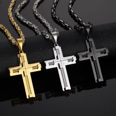 China New CLASSIC Adjustable Cross Pendant Necklace Stainless Steel Wire Rope Necklace Jewelry for sale