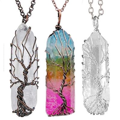 China Gem Hexagon Life Tree Pendant Stone Necklace from Crystal Necklace Unisex Irregular Natural CLASSIC Natural Stone Healing Rainbow for sale