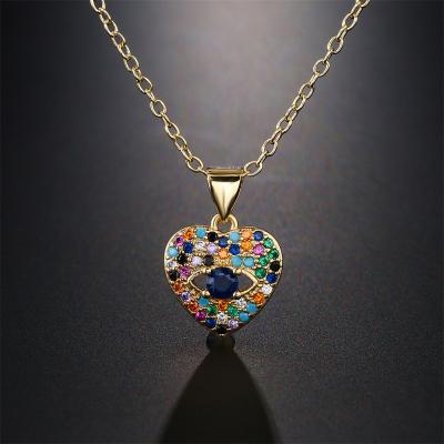 China 18k CZ Crystal Heart Shape Necklace Rainbow CLASSIC Gold Plated Evil Eyes Zircon Colorful Heart Necklace for sale