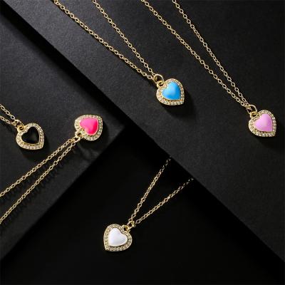 China CLASSIC Sweet 18k Gold Plated CZ Crystal Love Heart Shaped Necklace Colored Enamel Heart Pendant Necklace for sale