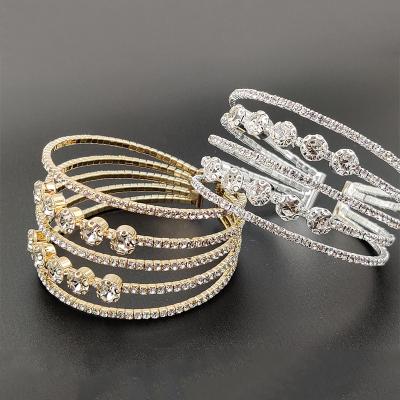 China Vintage Bling Luxury Rhinestone Wide Bracelet Claw Open Chain Multilayer Sparkle CZ Diamond Crystal Bracelet For Women Party Bangle for sale