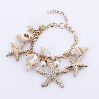 China Vintage Lucky Bohemia Beach Ocean Jewelry Starfish Conch Summer Adjustable Sea Shell Bracelet For Women for sale