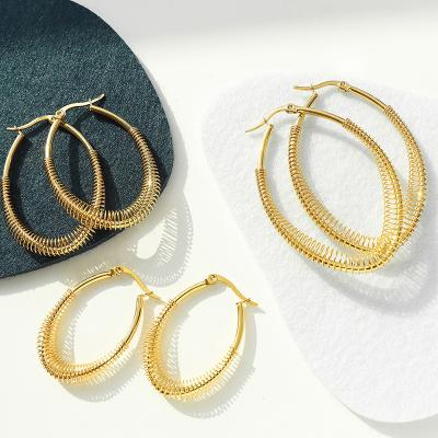 China Vintage 18k Gold Plated Geometric Spring U Shape Oval Hoop Earrings Stainless Steel Hoop Earrings for sale