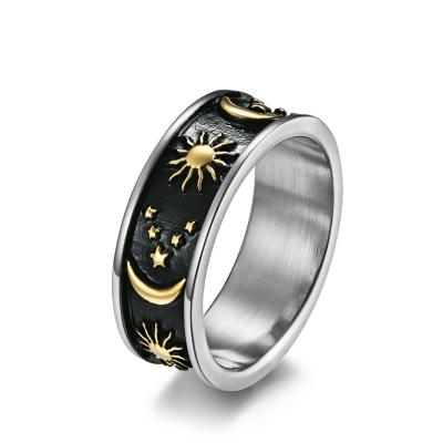 China Vintage Stainless Steel Moon and Star Ring Stress Relieving Anti Anxiety Ring Stainless Steel Engagement Wedding Rings for sale