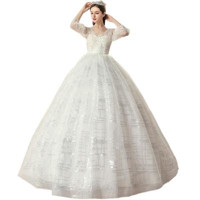 China 2022 New Anti-wrinkle Wedding Bride Female Pregnant Women Spring Cover Belly Long Dream Plus Size Floor Length Pearl Sleeve for sale