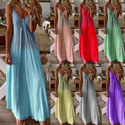 China Sexy Summer Viable Casual V-Neckline A Line Skirt Long Plus Size Halter Dress Gradient Printing Dress for sale