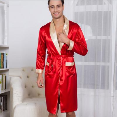 China Wedding Red Men's Bathrobe Breathable Adult, Mens Silk Robes In Stock High Quality Sexy For Couples Satin 1pc /opp bag 7-15days Printed 3pcs for sale