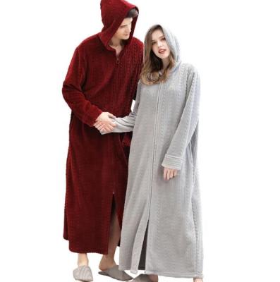 China Thermal High Quality Longsleeve Flannel Robe Women/Men Nightgown with Zipper and Hood Bathrobe homewear for sale