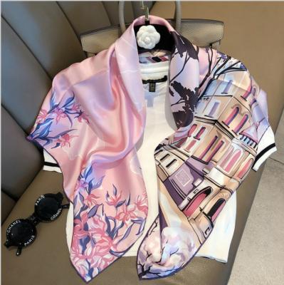 China New Fashionable Silk Scarf Printing 90cm Large Square Silk Scarf Office Shawl for sale