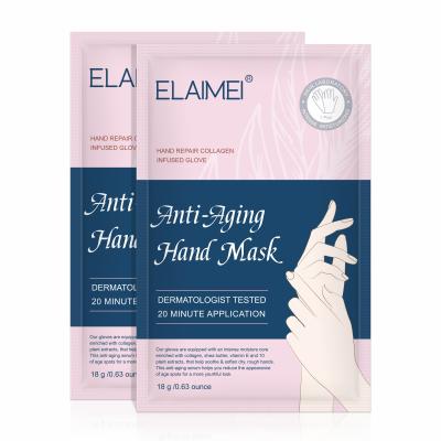 China ELAIMEI Anti Aging Whitening Repair Hand Mask Vitamin E Moisturizing Plant Extract Hand Repair Mask Sheet for sale