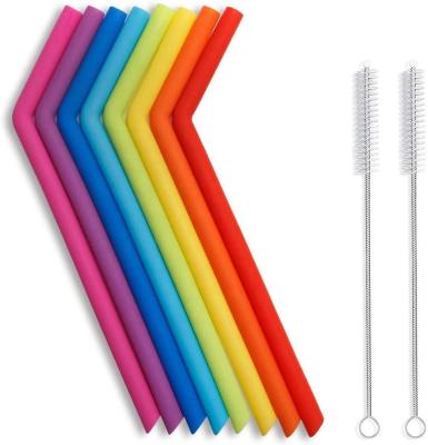 China Viable Hot Selling Amazon Silicone Drinking Straws Long Reusable Straws With Cleaning Brushes for sale