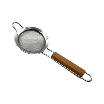 China Small Size Fine Viable Stainless Steel Mesh Strainers Sieve Colanders And Flour Sifter With Wooden Handle for sale