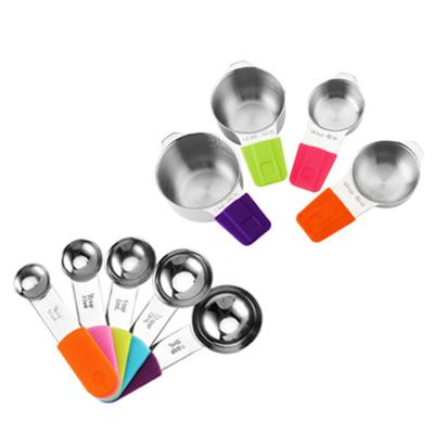 China 9pcs Sustainable Stainless Steel Stackable Colorful Measuring Cup And Spoon Set For For Kitchen Cooking Tools for sale