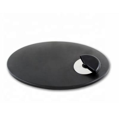 China 15 Inches Durable Gloss Coating Cordierite Black Pizza Stone Set Baking Stones For Oven BBQ Grill Non Stain for sale