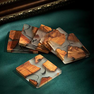 China Contemporary Creative Thuja Agate Wooden Matte Coasters 4 Inch Absorbent Souvenir Coffee Tea Wine Cup Resin Coasters for sale