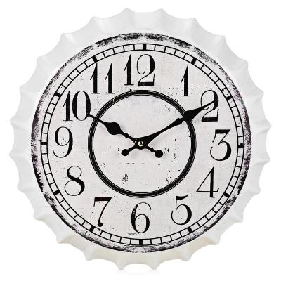 China Antique Style Retro 14 Inch Metal Beer Bottle Cap Wall Clock For Bar Restaurant Home Decoration for sale