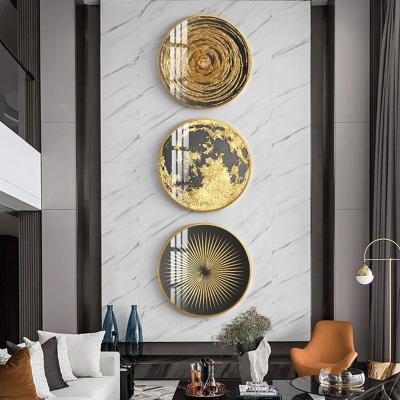 China Crystal Circular Abstract American Style Living Room Porch Clock Gold Wall Painting for sale