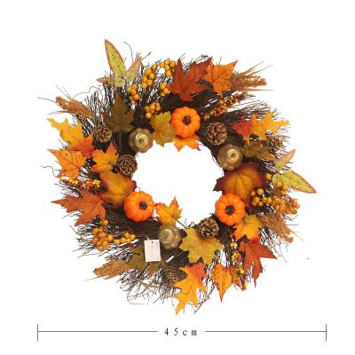 China Other Decoration Pumpkin Maple Leaf Rattan Wedding Garland For Front Door Decorative Flowers And Plants Other Wedding Decoration for sale