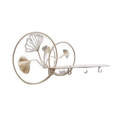 China Viable Decor Art Floating Rack Hanger Hook Metal Wire Sculpture Wall Art Circle Ginkgo 3D Metal Wall Sculpture for Home Office for sale