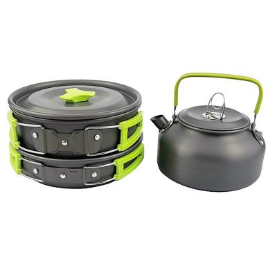 China Non-Stick Coating Aluminum Cookware Set Eco-Friendly Ultralight Outdoor Camping Cooking Utensils Universal Picnic Bowl Pot Pan Set for sale