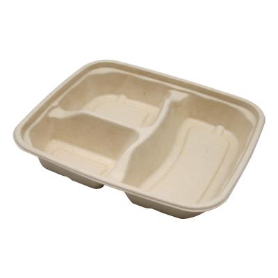 China Recyclable Disposable Disposable Dishes Three Compartment Sugarcane Bagasse Eco Disposable Bagasse Handler for sale