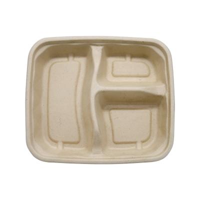 China Recyclable Sugar Cane Pulp Tray Sugar Cane Dinner Box Bagasse Tableware for sale