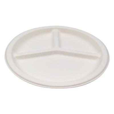 China Custom Cheap Disposable Biodegradable Biodegradable Sugarcane Bagasse Christmas Tableware 9 Inch 3 Compartment Paper Dinner Dishes for sale