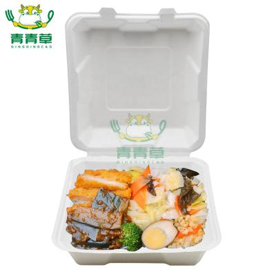 China Environmental Friendly Clamshell Take Out Sugarcane Bagasse Food Lunch Box Bio Degradable Packaging For Fruit / Burger / Cake / Meat / Meal for sale