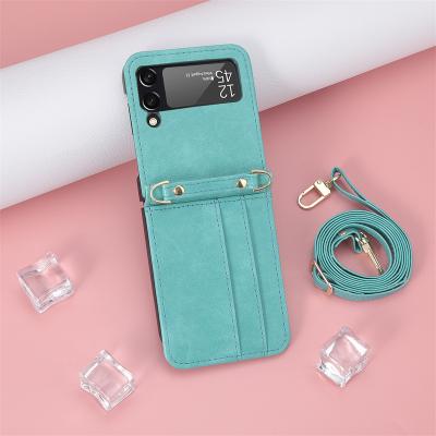 China Shockproof Portable Cross - Body Anti-lost Phone Cover Device With Strap For Samsung Z Flip 3 Phone Cases for sale