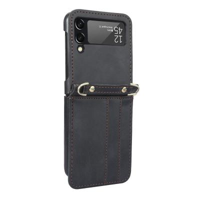 China Wholesale Cute Shockproof Fancy Shockproof PC Fashion PU Leather Phone Cover With Strap For Samsung Z Flip 3 Card Case for sale