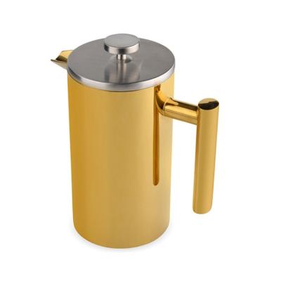 China Sustainable Single Wall Stainless Steel Double Wall French Coffee Press PVD Gold Plated for sale