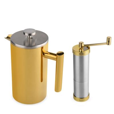 China Sustainable Coffee Set Stainless Steel Coffee Press And Manual Coffee Grinder for sale