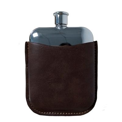 China Portable Top Selling 6 Ounce Leather Stainless Steel Hip Flask Set for sale