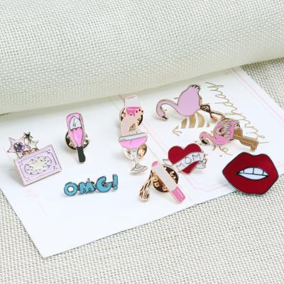 China Custom Europe Lovely Cartoon Pink Enamel Lapel Pins Badge Metal Brooch Pin For Women for sale