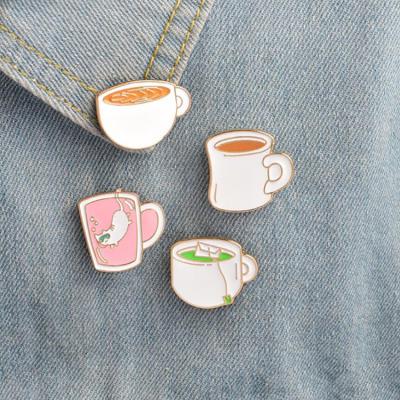 China Promotional Gifts Necklace Jewelry Pins Teacup Enamel Pins Metal Brooch Colorful Cute Lapel Pin Badge For Women for sale