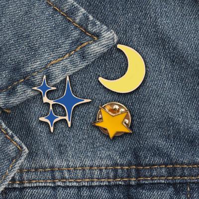 China China Wholesale Denim Brooch 3pcset Metal Cartoon Cute Star Moon Pin Lapel Decorative Badge for sale