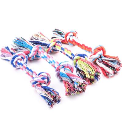 China Stored Durable Multi Color Double Knot Rope Dog Chew Hard Washable Cotton Puppy Rope Toy for sale