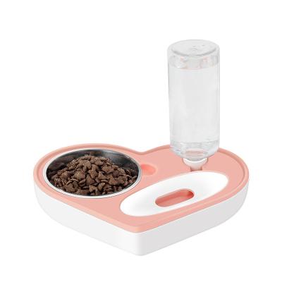 China Pet 2-in-1 Stainless Steel Cat Feeder Automatic Kitty Siphon Principle Automatic Water Dispenser Food Bowl for sale