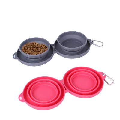 China Viable Outdoor Portable Dogs Cat Food Water Puppy Puppy Travel Silicon Collapsible 2-in-1 Bowl Set for sale