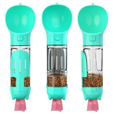 China OEM Portable Pets Travel 3-in-1 Sustainable Dogs Water Bottle Food Walking Feeder With Poop Waste Bag Shovel for sale